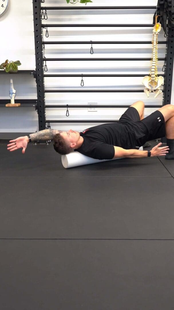 Supine Alternating Arm Raises Foam Roller [P]rehab