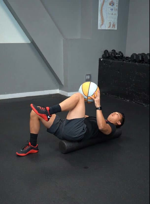Dead Bug Foam Roller, Arms Overhead, Ball [P]rehab