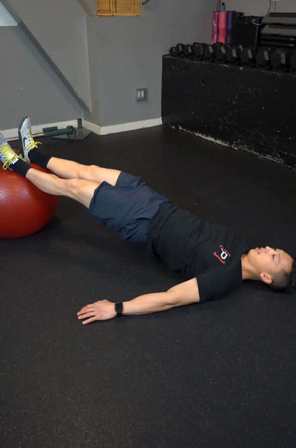 Hamstring Bridge Knees Straight, Swissball [P]rehab